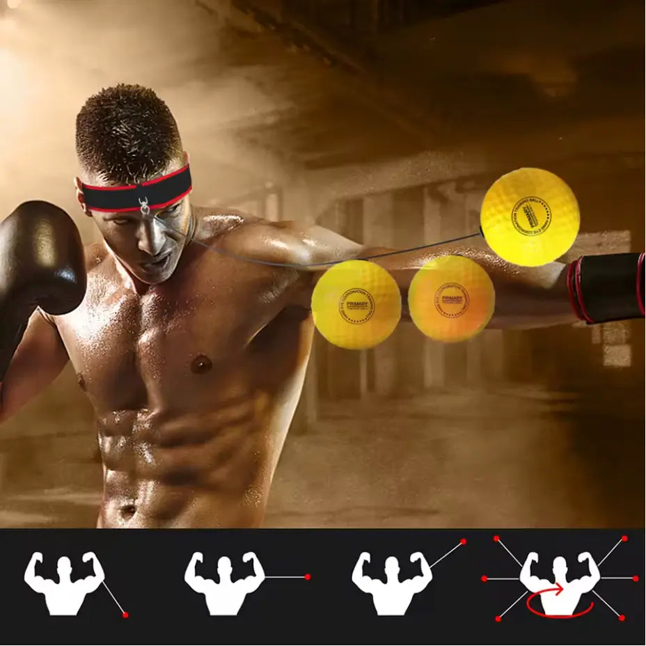 Pack 4 balles de Reflex de Boxe avec 2 Bandeaux–Améliore Réflexes, Vitesse & Coordination punchcore