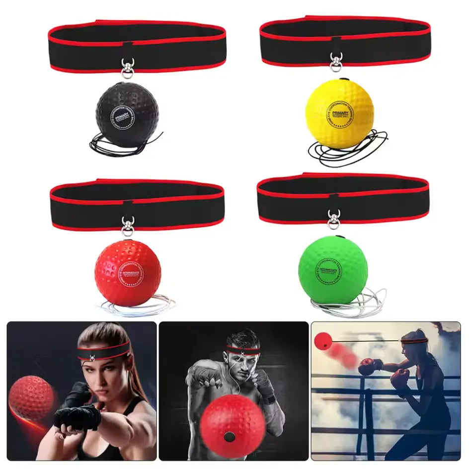 Pack 4 balles de Reflex de Boxe avec 2 Bandeaux–Améliore Réflexes, Vitesse & Coordination punchcore